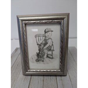 Jane McClure Jane's Prints Boy Overalls Rocking Chair Tractor Framed Print